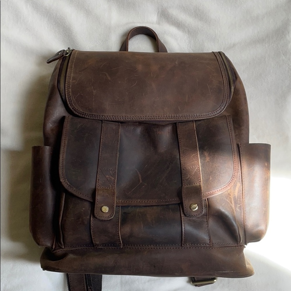 Texbo Vintage Cowhide Leather Laptop Backpack